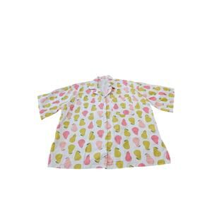 Free Size Pear Print Shirt XL Pink Green Fruit Button Front Cottagecore Blouse